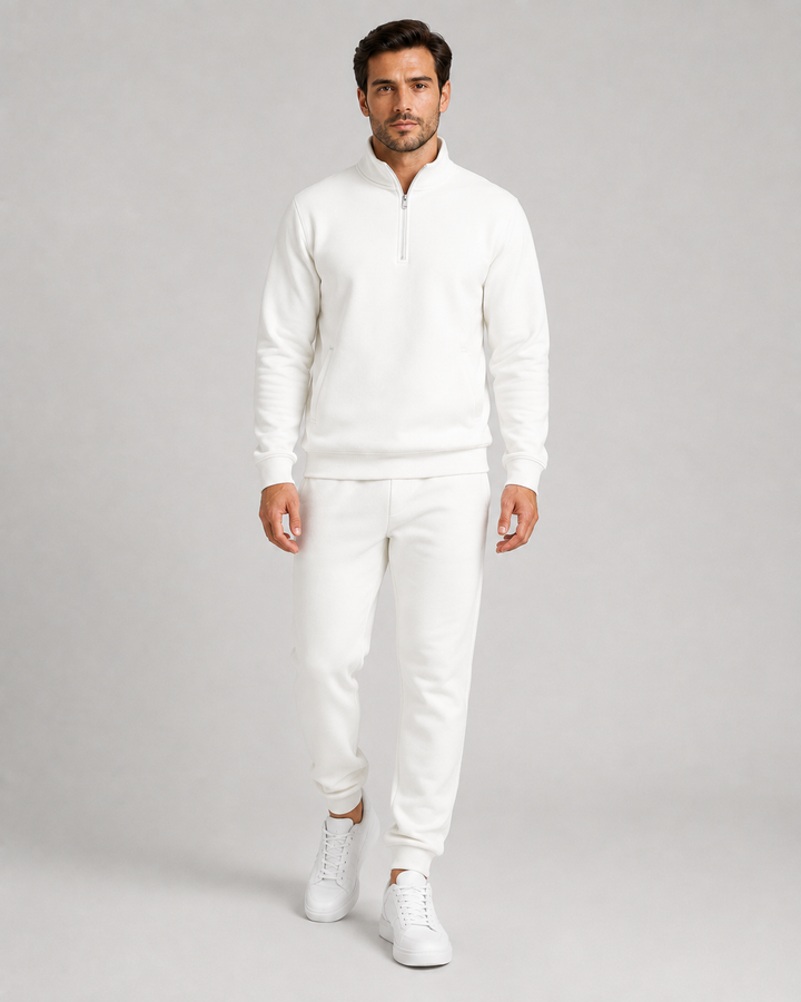 Sweat à Col Montant Zippé – Blanc