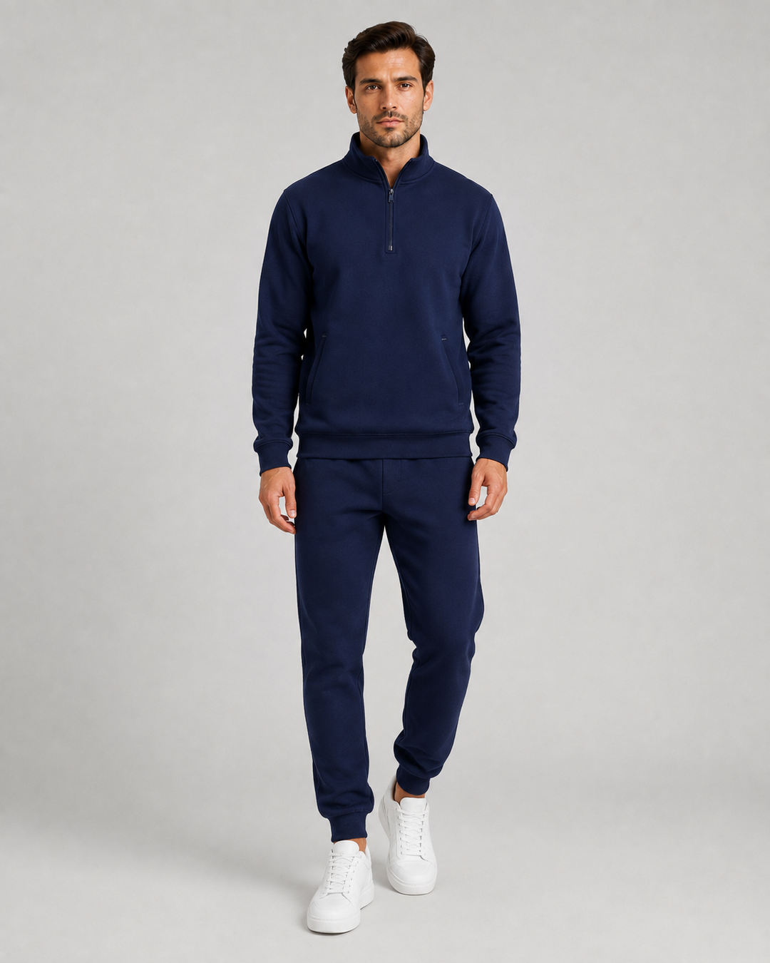 Sweat à Col Montant Zippé – Bleu Marine