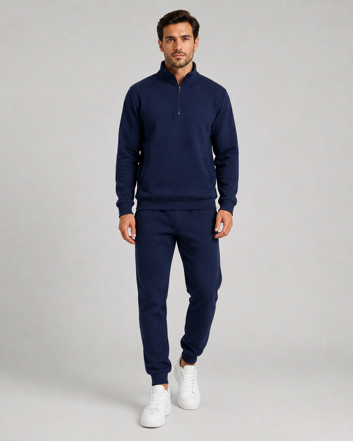 Sweat à Col Montant Zippé – Bleu Marine