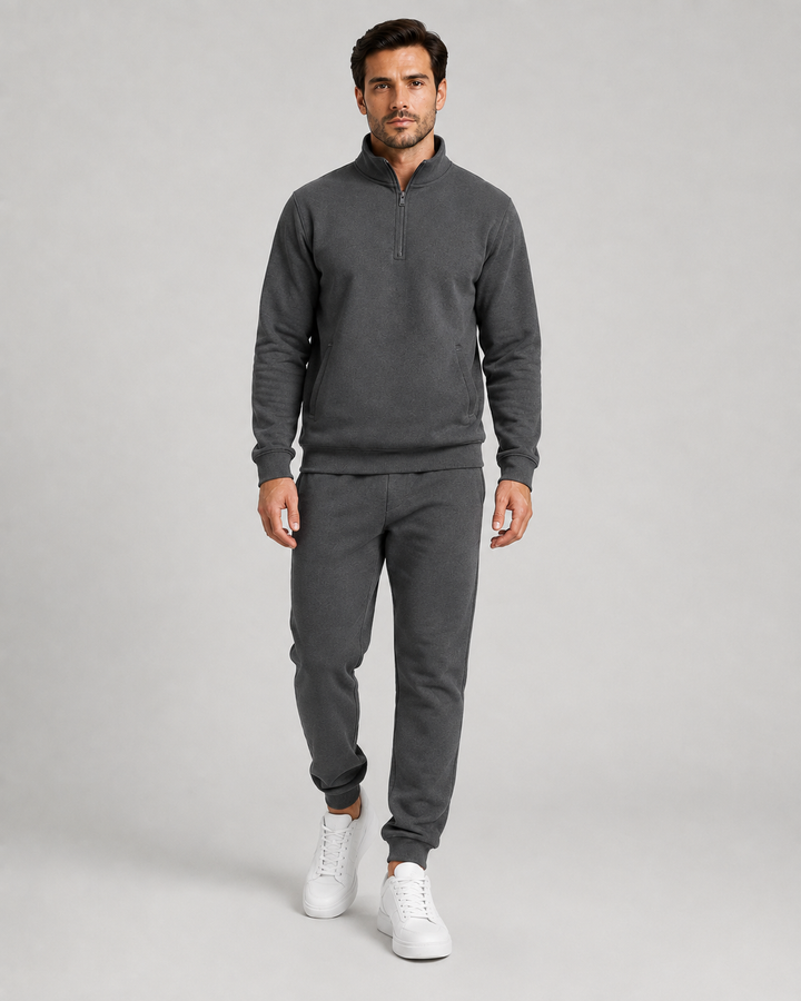 Sweat à Col Montant Zippé – Gris Foncé