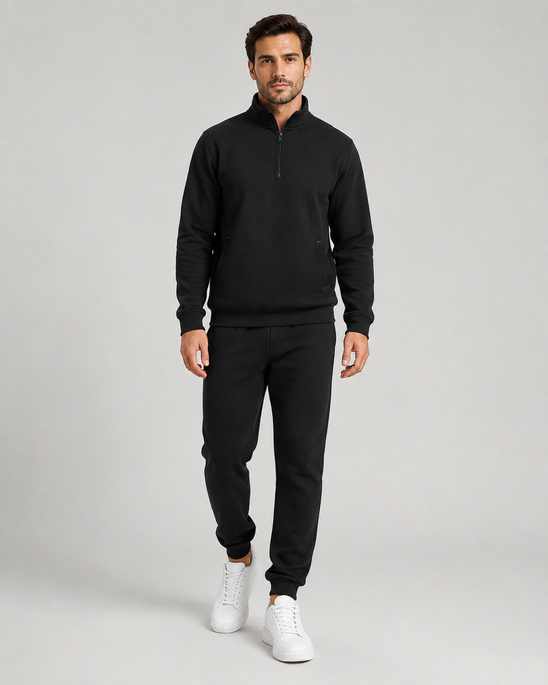Sweat à Col Montant Zippé – Noir