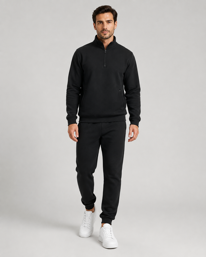 Sweat à Col Montant Zippé – Noir