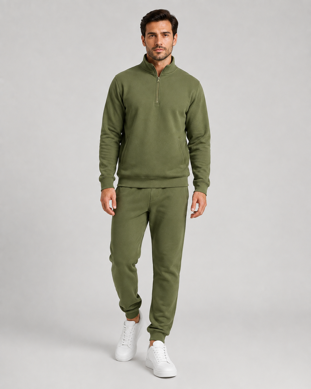 Sweat à Col Montant Zippé – Vert
