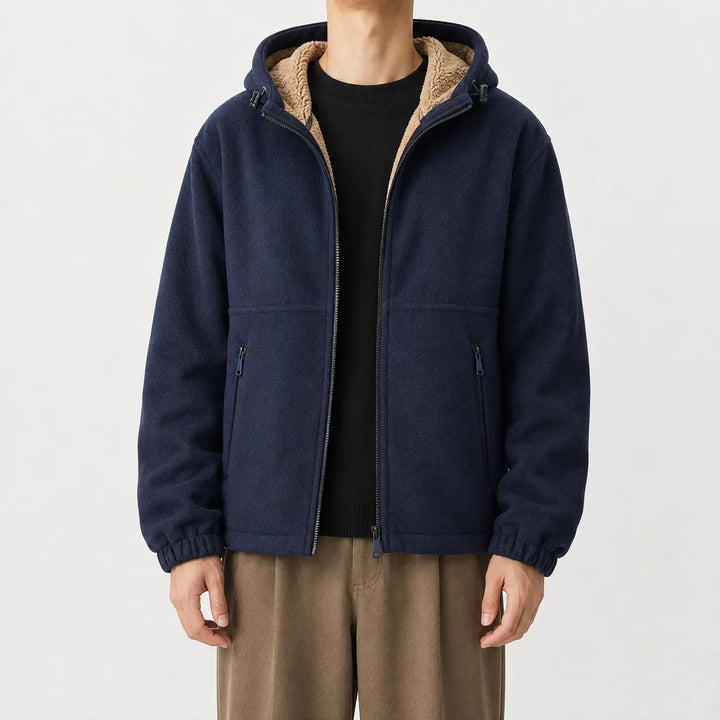 Sweat Doublé Zippé à Capuche – Bleu Marine