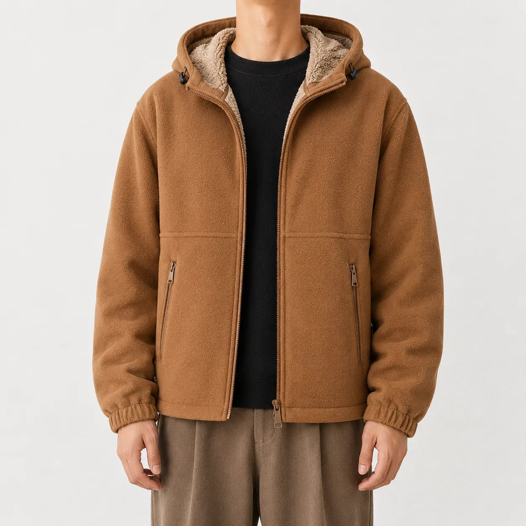 Sweat Doublé Zippé à Capuche – Camel
