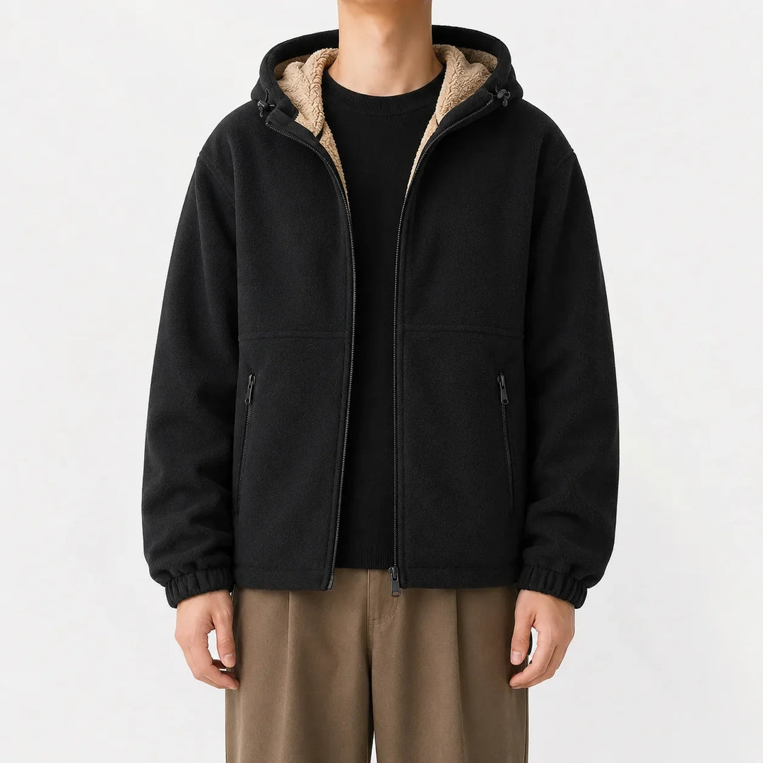 Sweat Doublé Zippé à Capuche – Noir