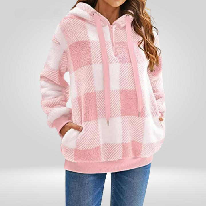 Sweat Douillet à Carreaux – Rose