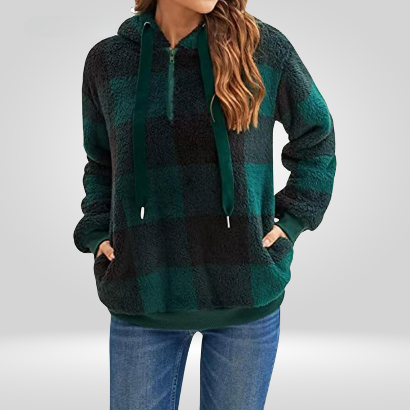 Sweat Douillet à Carreaux – Vert Foncé