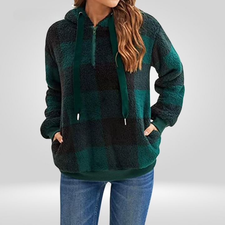 Sweat Douillet à Carreaux – Vert Foncé