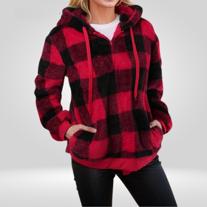 Sweat Douillet à Carreaux – Rouge
