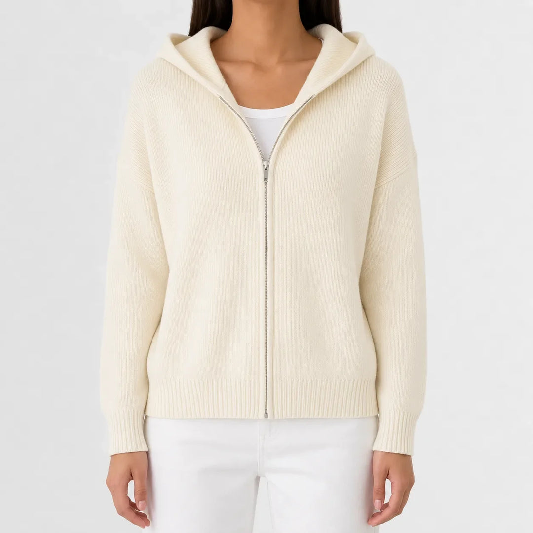 Sweat Essentiel Zippé à Capuche – Crème