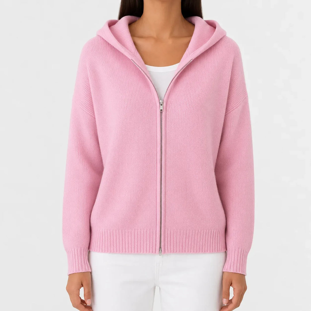 Sweat Essentiel Zippé à Capuche – Rose Clair