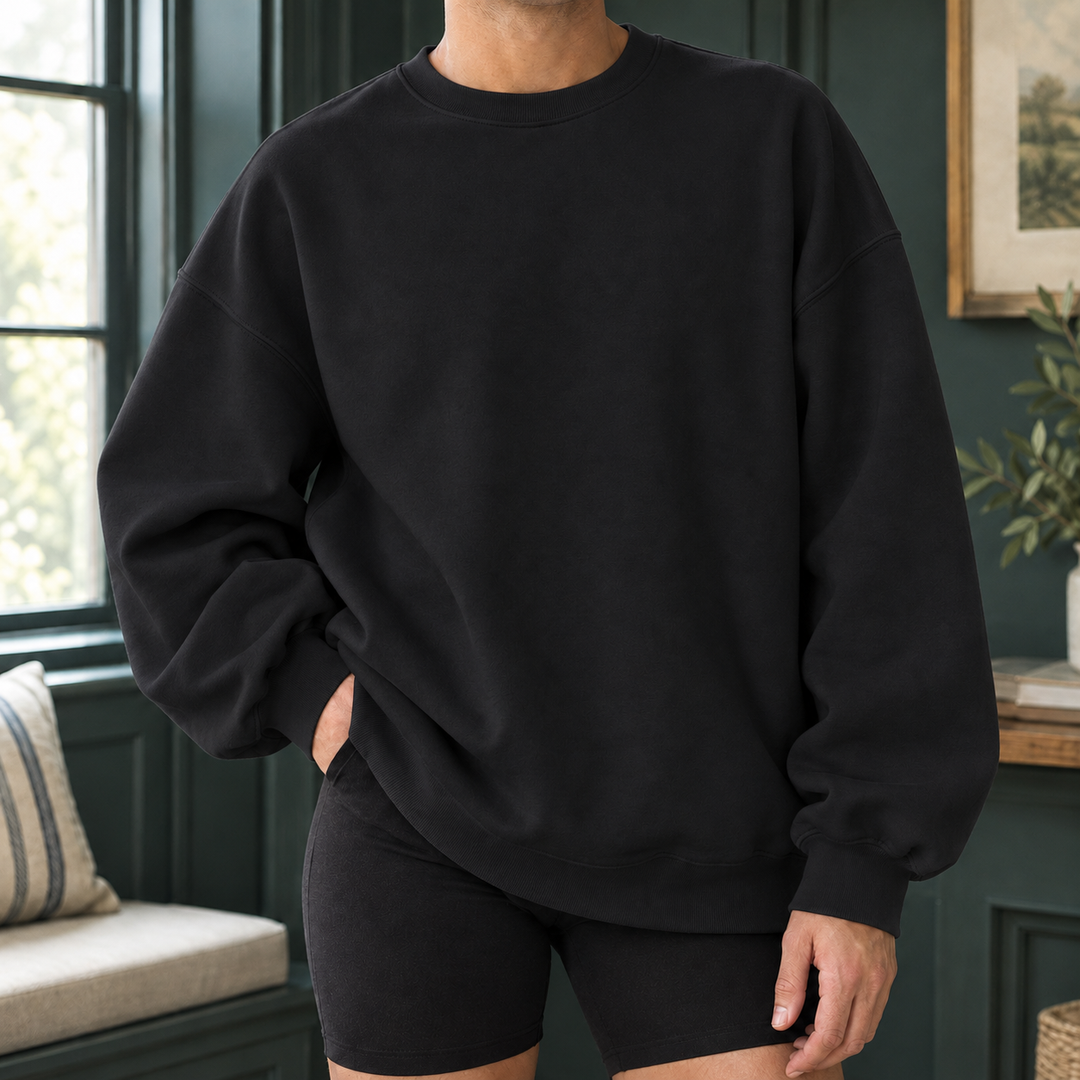 Sweat Homme Coupe Ample – Round Neck Noir