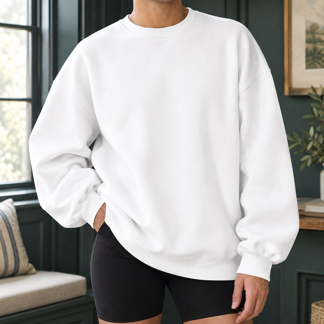 Sweat Homme Coupe Ample – Round Neck Blanc
