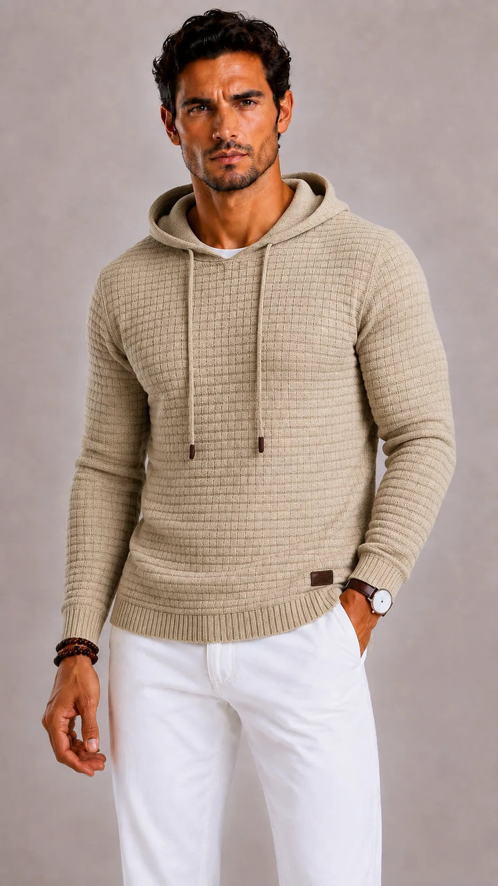 Sweat Homme Texturé à Capuche – Beige