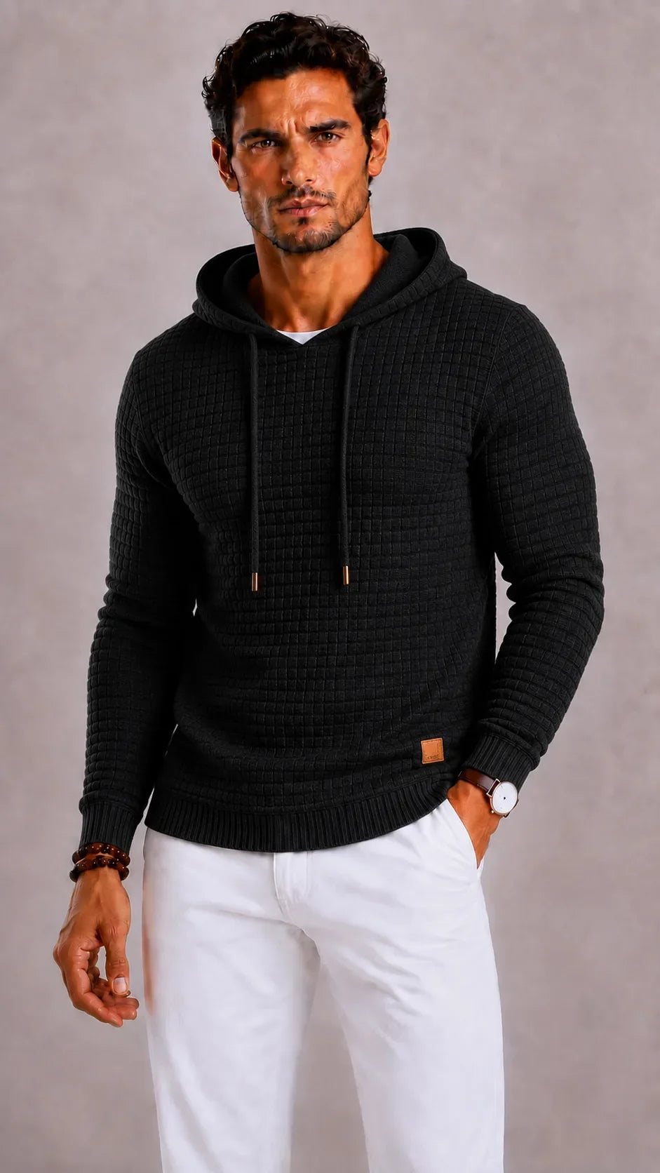 Sweat Homme Texturé à Capuche – Noir