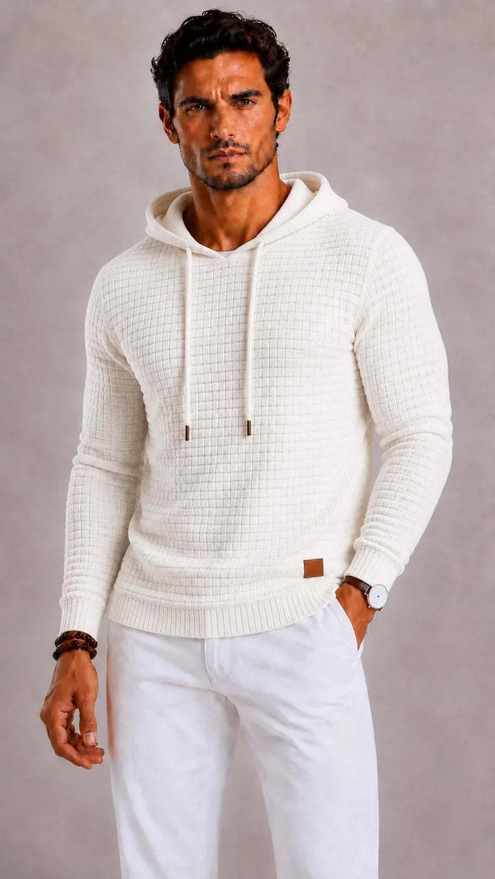 Sweat Homme Texturé à Capuche – Blanc