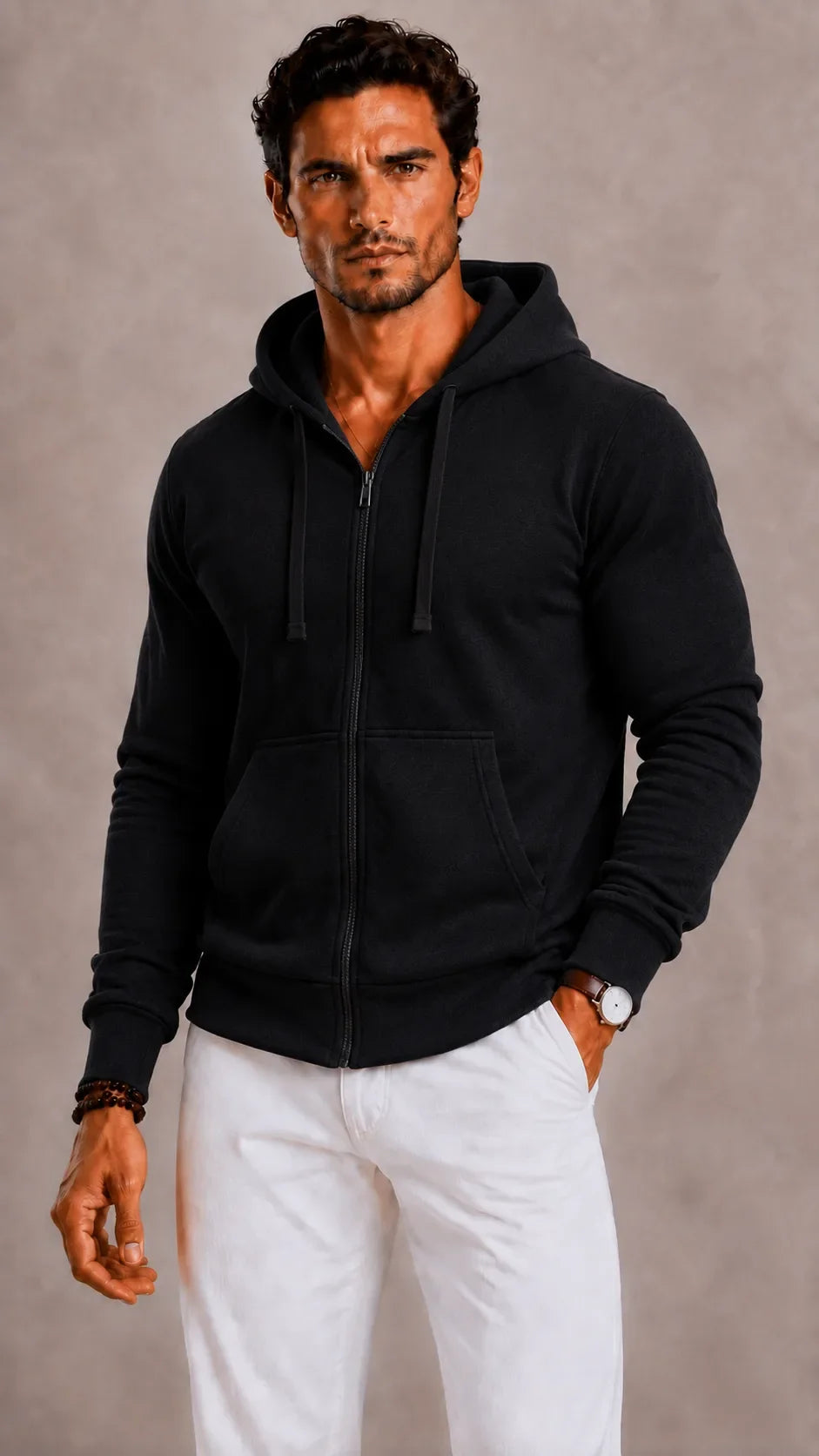 Sweat Zippé à Capuche Classique – Noir