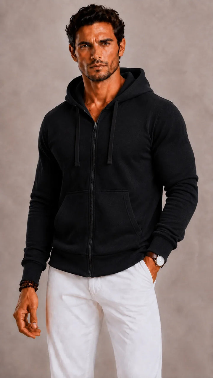 Sweat Zippé à Capuche Classique – Noir