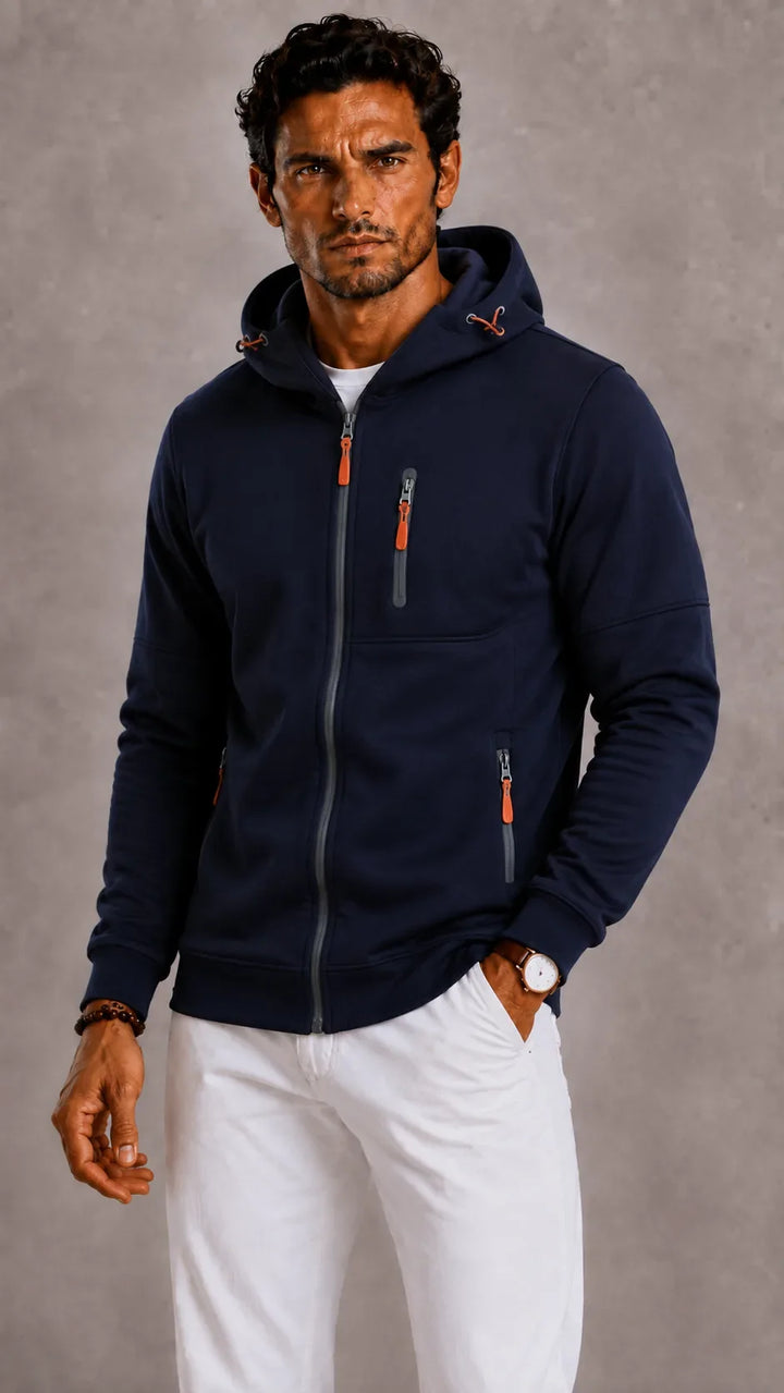 Sweat Zippé Pratique à Capuche – Bleu Marine