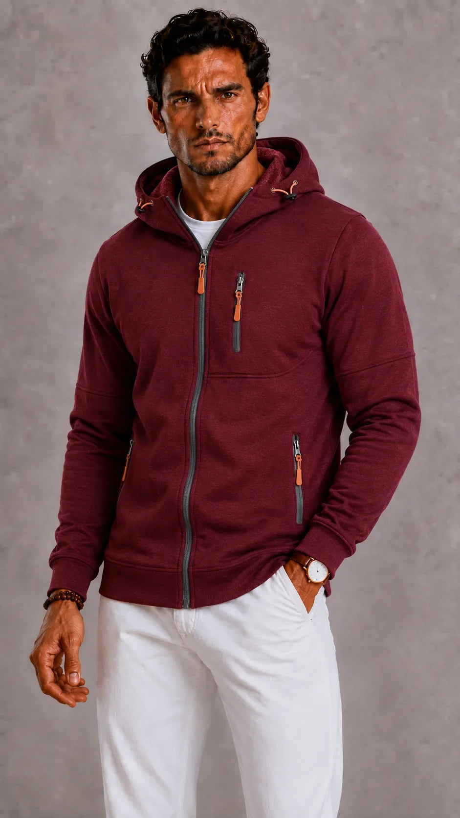 Sweat Zippé Pratique à Capuche – Rouge Vin