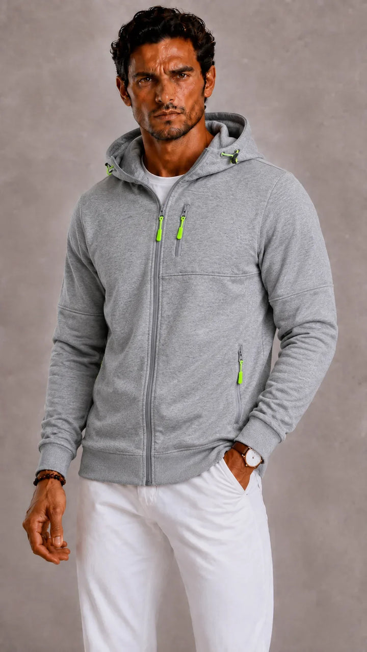 Sweat Zippé Pratique à Capuche – Gris Clair