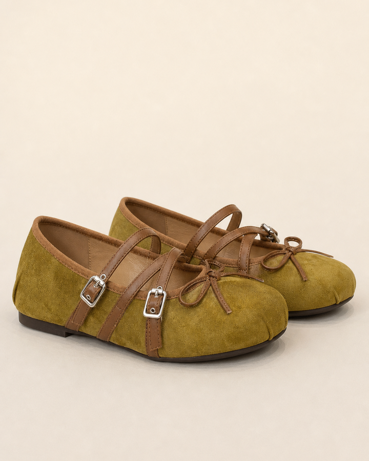 Ballerines Plates à Double Bride – Vert