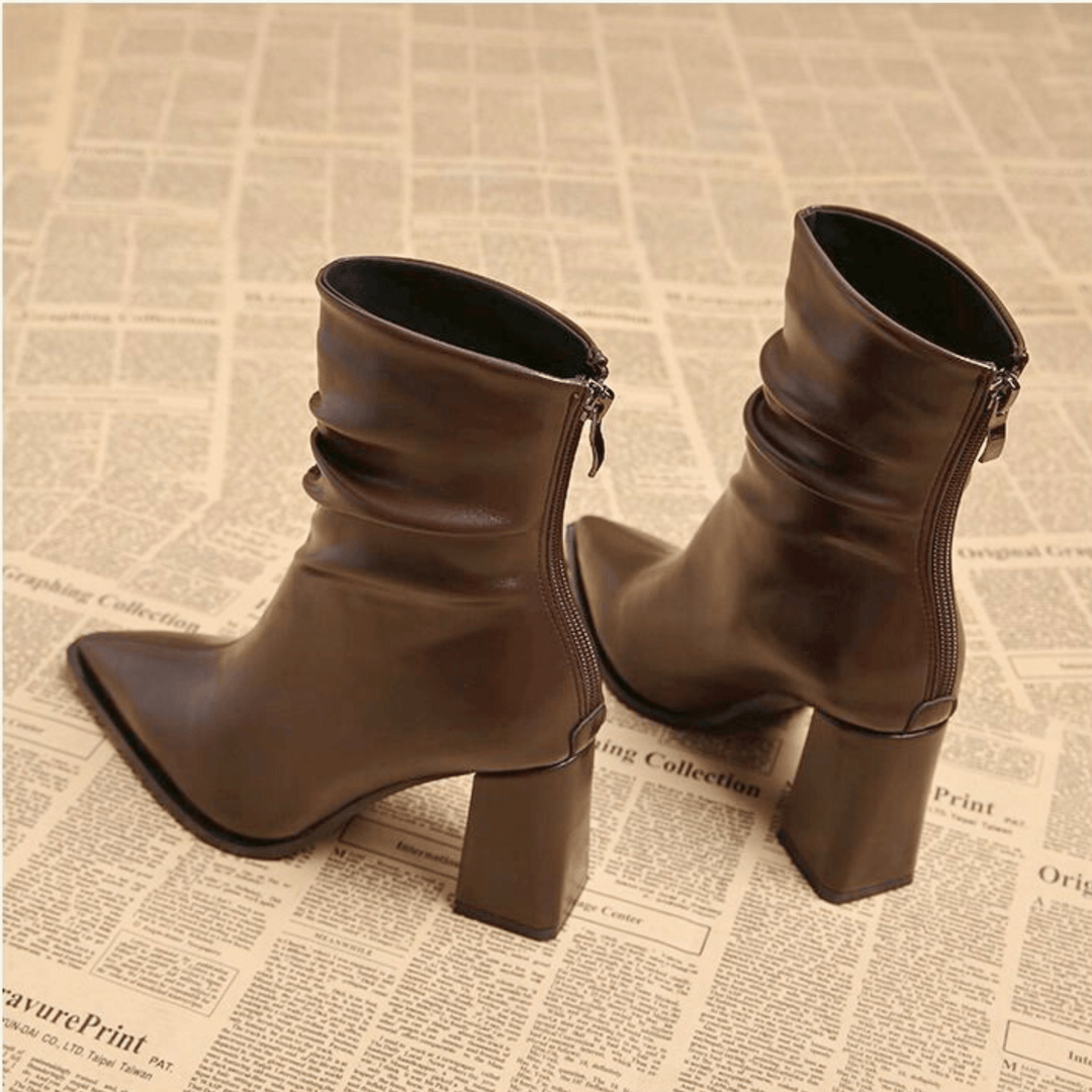 Bottines Plissées à Talon Bloc