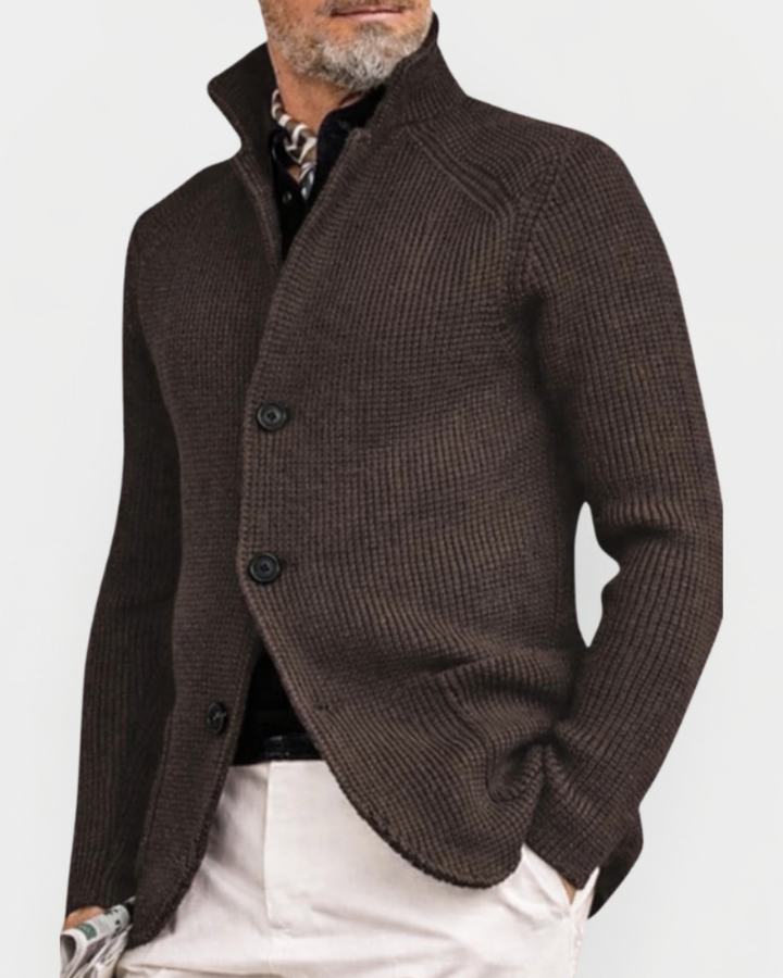 Cardigan Côtelé à Col Montant – Marron