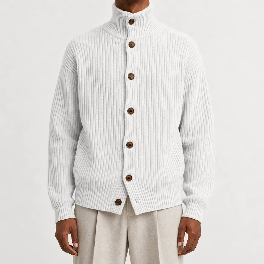 Cardigan Homme à Col Montant – Blanc