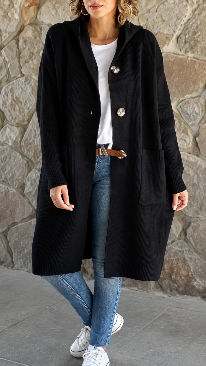 Cardigan long à capuche – Noir