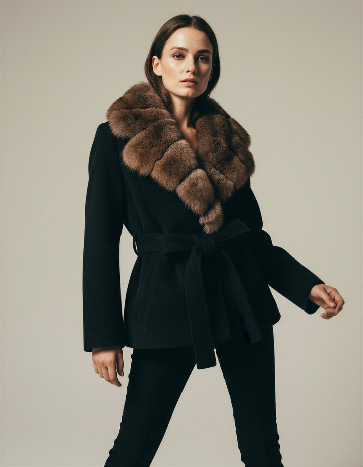 Manteau Ceinturé à Col Douillet – Noir