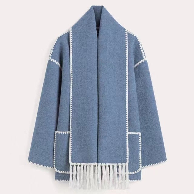 Manteau chic à bords contrastés – Bleu