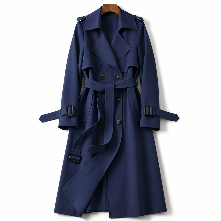 Manteau long croisé ceinturé – Bleu Marine