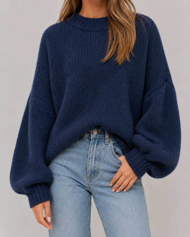 Pull Ample à Manches Ballon – Bleu Marine