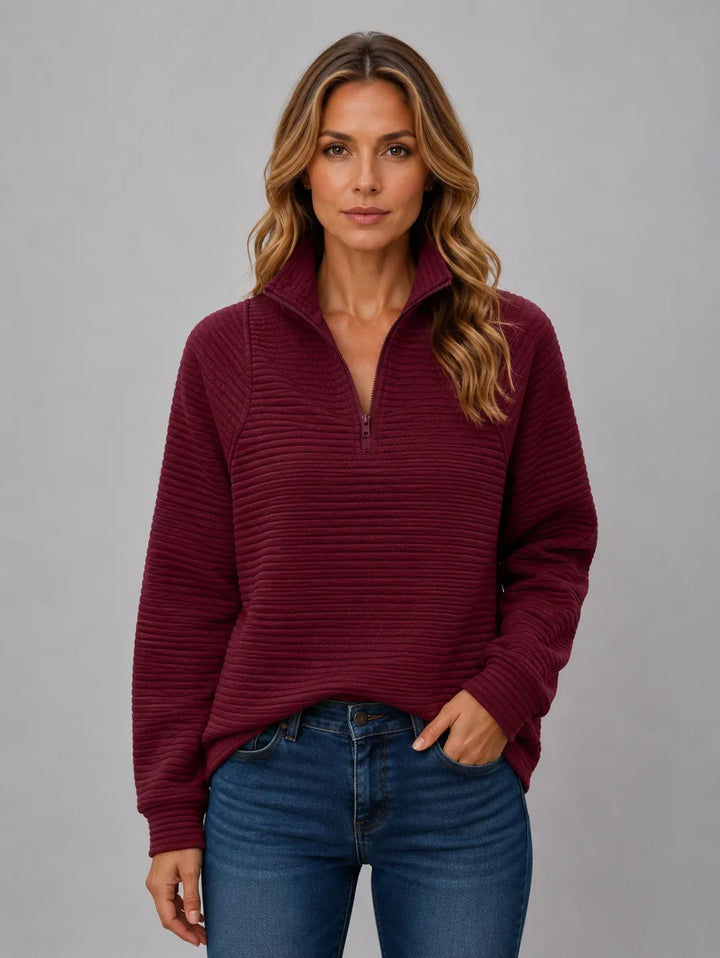 Pull Côtelé à Col Zippé – Bordeaux