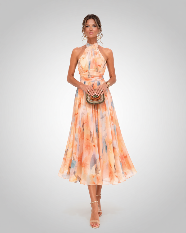 Robe Longue Aquarelle Élégante – Rose