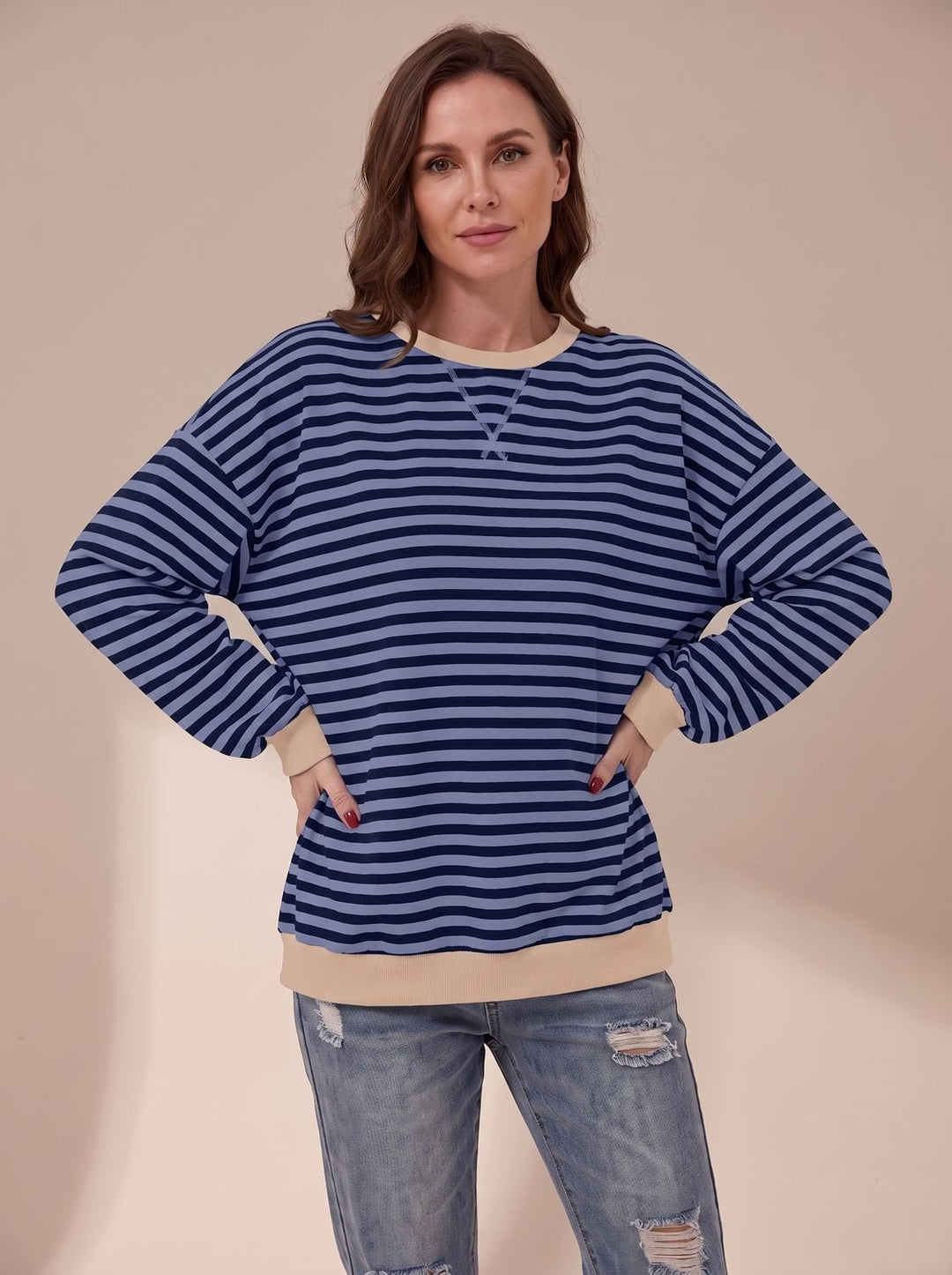 Sweat Ample à Rayures Rétro – Bleu