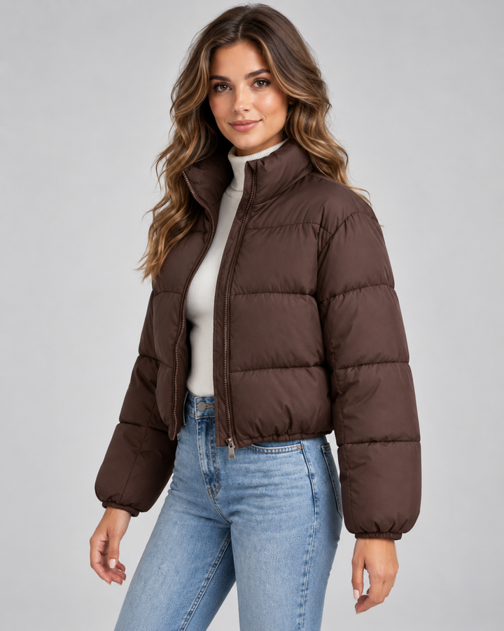 Veste Courte Matelassée Marron