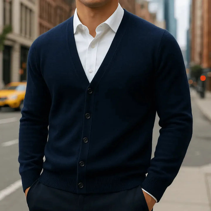 Cardigan Homme Col V Élégant – Bleu Foncé