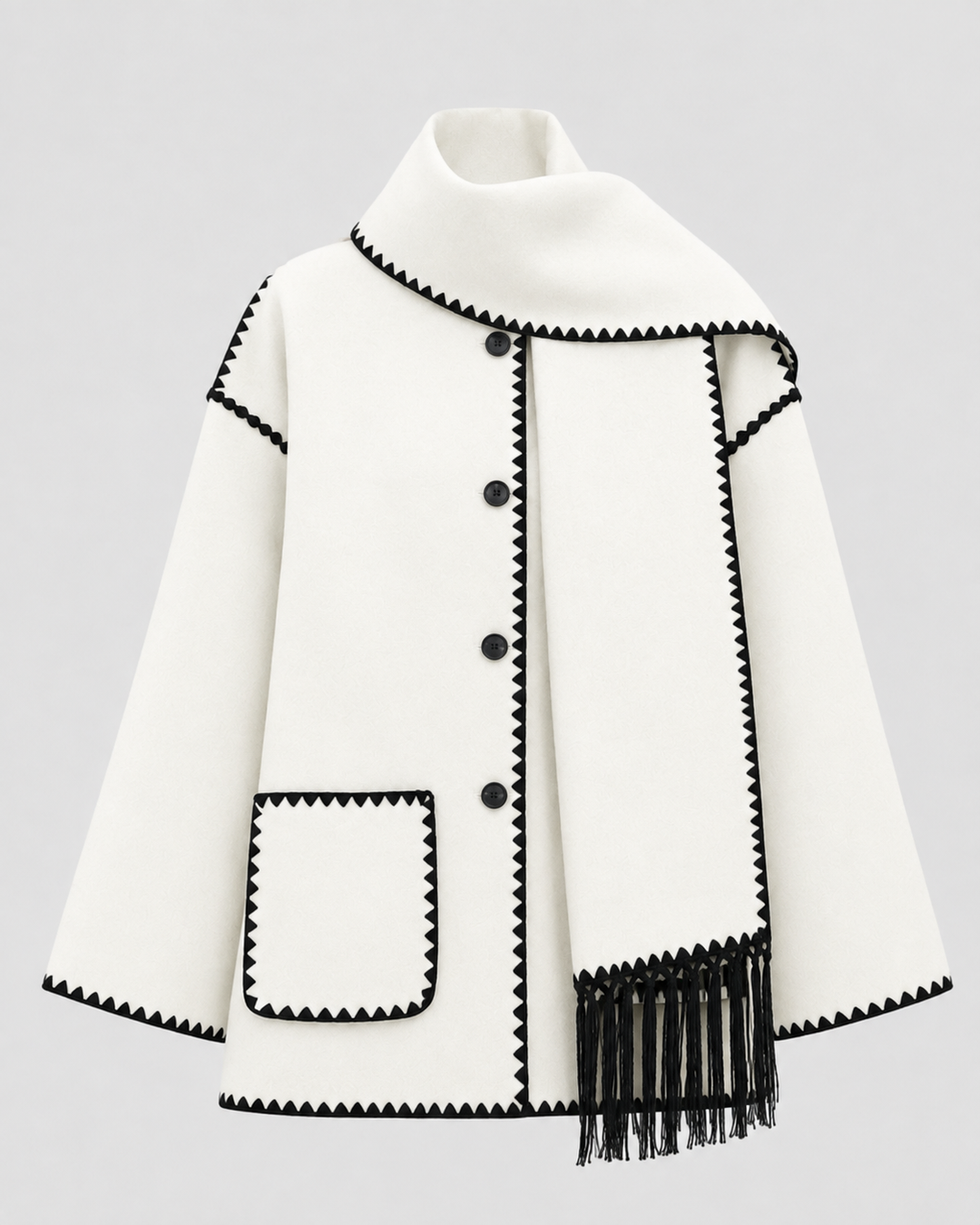 Manteau Ample avec Écharpe Intégrée – Blanc