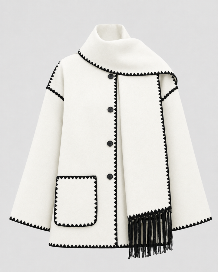 Manteau Ample avec Écharpe Intégrée – Blanc