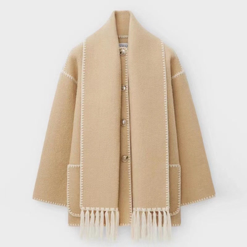 Manteau chic à bords contrastés – Kaki