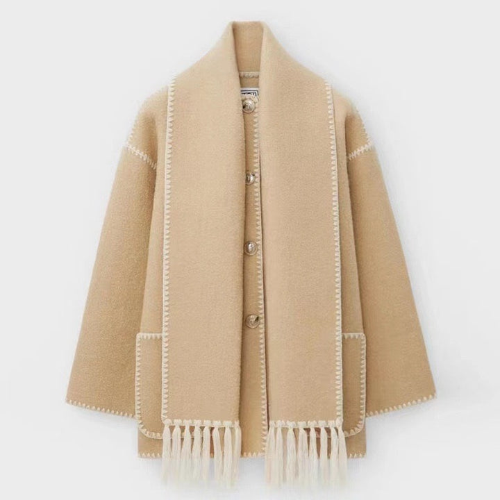 Manteau chic à bords contrastés – Kaki