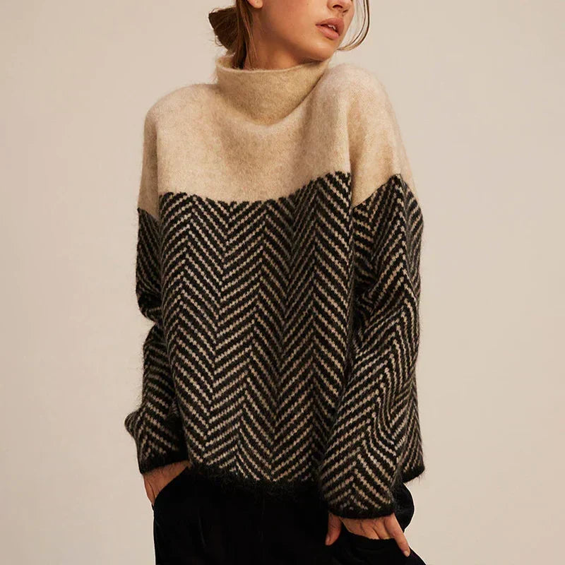 Pull douillet à motif chevron – Beige