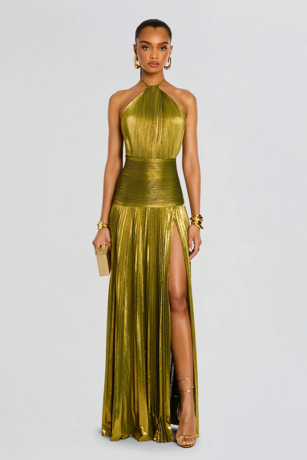 Robe de Soirée Plissée Verte – Vert