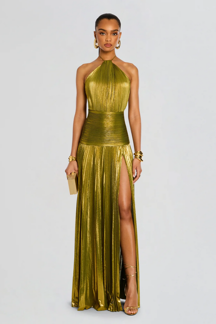Robe de Soirée Plissée Verte – Vert