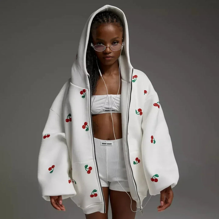 Veste à Capuche et Motif Cerise