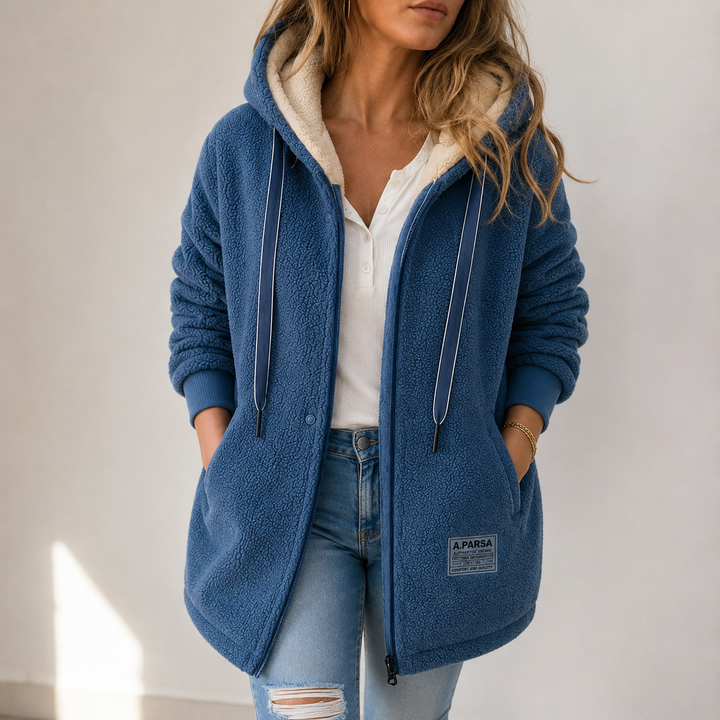 Veste douillette zippée à capuche – Bleu