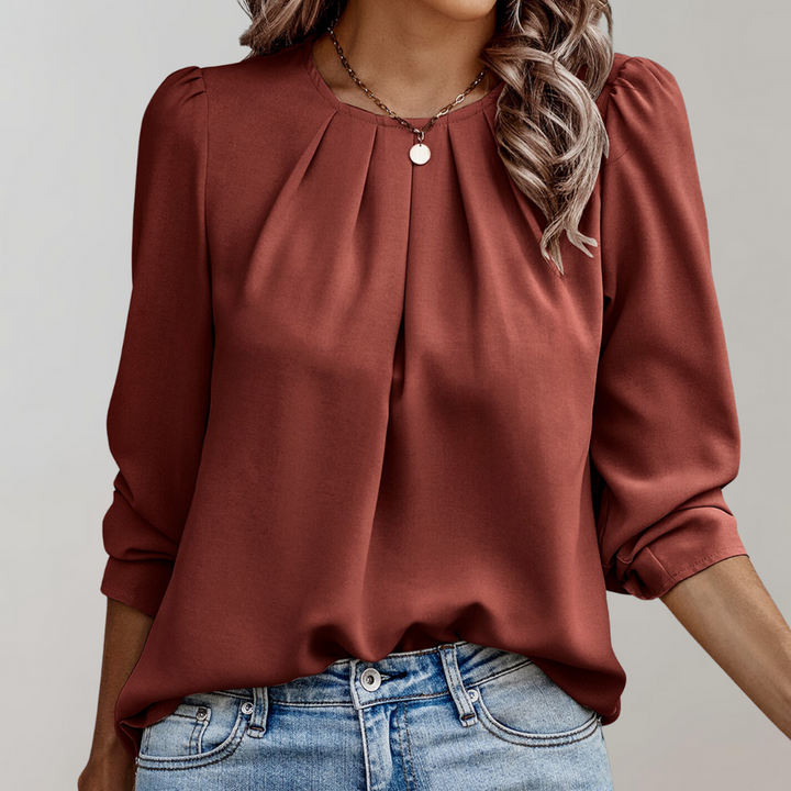 Top Élégant à Manches Bouffantes – Marron